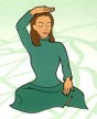 cross-legged lady massages crown of head, sahaja yoga